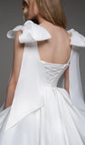 Cute White Satin Ball Gown A-Line Homecoming Dresses With Bowknot Straps, HZ0307