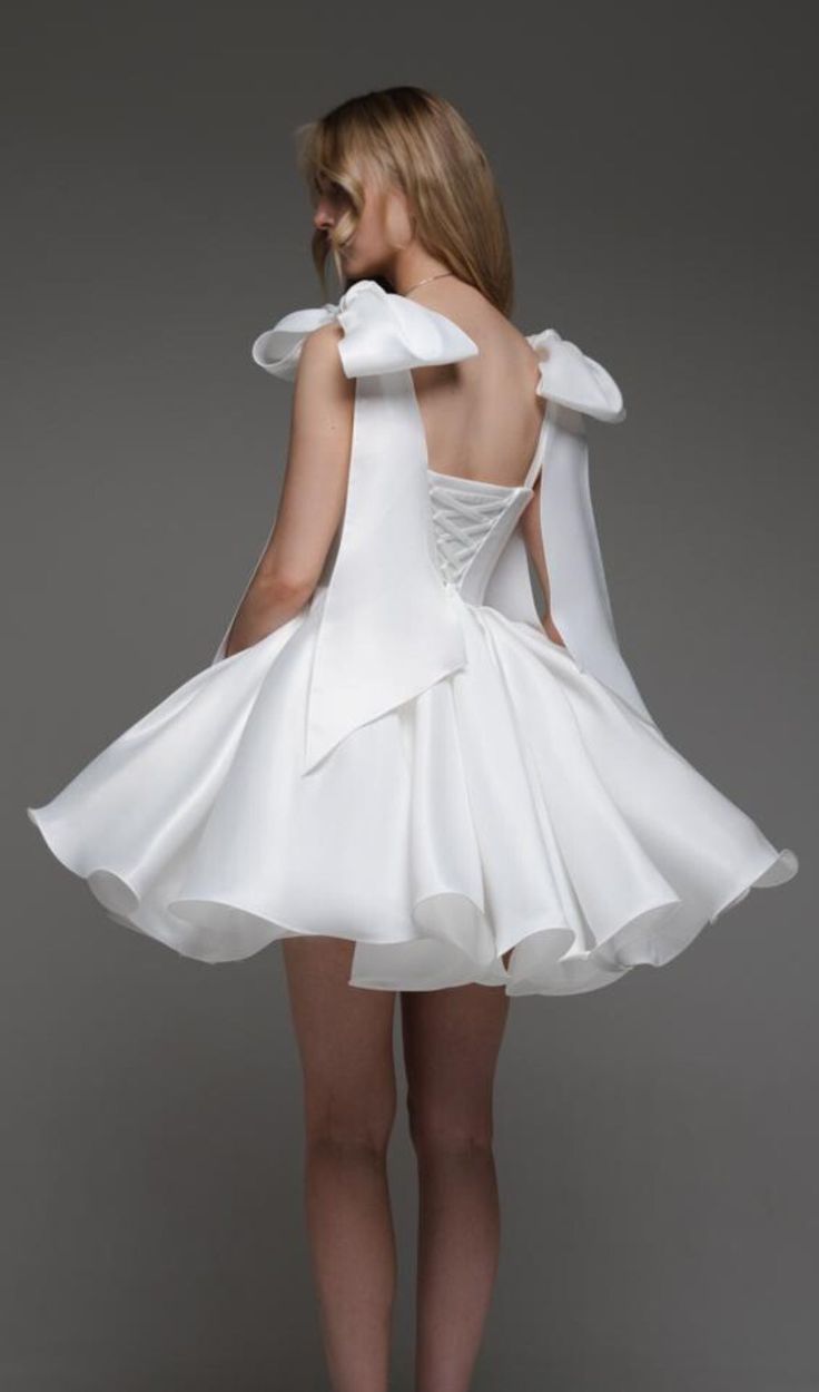 Cute White Satin Ball Gown A-Line Homecoming Dresses With Bowknot Straps, HZ0307