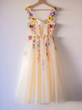 Cute 3D Flowers A-Line Midi Dress Short Homecoming Dresses Tulle Floral HZ0307