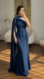 Dark Navy Asymmetric Pleated Sleeveless Prom Dress With HZ0307