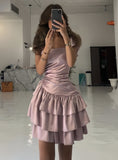 Dusty Pink Tiered Homecoming Dresses Slim Celebrity Dress, HZ0307