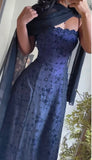 Elegant Blue Lace Prom Dresses Full Length Senior Party Dress Celebrity HZ0307