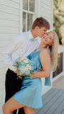 Elegant Blue V-neck Homecoming Dress Back To School Dresses, HZ0307