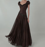 Elegant Brown Mermaid Chiffon Prom Dresses Beaded Evening Party HZ0307