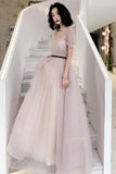 Fairy Off the Shoulder Pink Pearls Long Formal HZ0307
