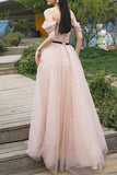 Fairy Off the Shoulder Pink Pearls Long Formal HZ0307