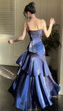 Burgundy Mermaid Prom Dress with Ruffles - Spaghetti Strap Evening HZ0307