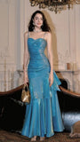 Burgundy Mermaid Prom Dress with Ruffles - Spaghetti Strap Evening HZ0307