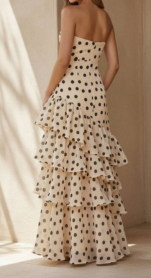 Free Shipping Available White Black Polka Dots Prom Dress - Sweetheart Ruffle Chiffon Sheath HZ0307