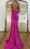Fuchsia Bodycon Backless Sequin Prom Dresses With Side HZ0307