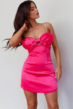Fuchsia Bowknot Spaghetti Straps Bodycon Homecoming Dresses, HZ0307