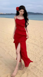 Fuchsia Chiffon Ruffle Party Dresses Spaghetti Straps Prom HZ0307