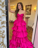 Fuchsia Ruffle Long Prom Dress Sweetheart Evening Gown, HZ0307