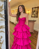 Fuchsia Ruffle Long Prom Dress Sweetheart Evening Gown, HZ0307