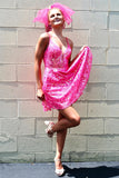 Glitter Hot Pink Lace Mini Homecoming Dress, Spaghetti Straps A-Line Senior Hoco Dress, HZ0307