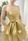 Gold Strapless A-Line Organza Homecoming Dresses, HZ0307