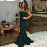 Dark Green Strapless Long Prom Dresses Satin Mermaid Evening HZ0307