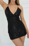 Halter Black Sequined Homecoming Dresses, HZ0307