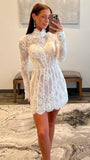 High Neck White Lace Bridal Dresses, Long Sleeves Wedding Gown, HZ0307
