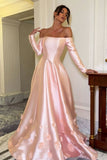High Quality Pink Off The Shoulder Prom Dresses 3D Flowers Long Sleeves Evening Party HZ0307