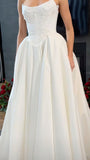 Illusion Strapless Applique Wedding Dress, Beaded Sleeveless Bridal Gown, HZ0307