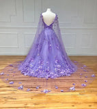 Lilac A-Line Tulle 3D Floral Prom HZ0307