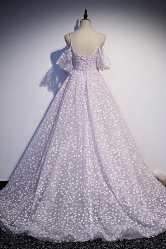 Lavender Daisy Flowers A-line Long Formal HZ0307