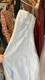 Light Blue Stars Sheath Long Prom Party Dress Spaghetti Straps Evening Formal HZ0307