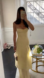 Light Yellow Chiffon Prom Dresses Sheath Spaghetti Straps Party HZ0307