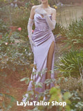 Spaghetti Straps Lilac Evening Party Dresses, Popular Silk Satin Prom Dresses, High Quality Bridesmaid HZ0307