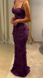 Luxury Floral Mermaid Prom Dresses Spaghetti Straps Evening Graduation HZ0307