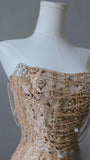 Luxury Gold Sequin Beaded Mermaid Prom Dress, Strapless Formal Party HZ0307