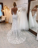 Luxury Wedding Dresses Mermaid Lace Appliques Deep V Neck Backless Bridal HZ0307