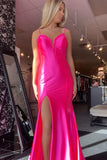 Hot Pink Bodycon Slit Lace Up Back Long Evening Prom HZ0307