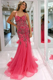 Spaghetti Straps Pink Applique Beaded Prom HZ0307
