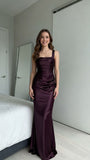 Modern Mermaid Satin Long Prom Dresses Maroon Evening Party HZ0307
