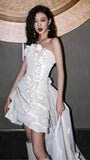 Modern White Strapless Wedding Dresses 3D Flowers Bridal HZ0307