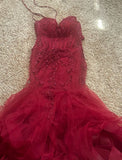 Modest Mermaid Spaghetti Straps Burgundy Sequin Formal Gown 23Rd Birthday Dress Prom Dresses 20Th Birthday HZ0307