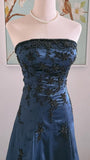 Navy Blue Beaded Strapless Prom Dresses Satin Evening HZ0307