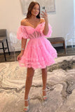 Off The Shoulder A-Line Tulle Homecoming Dresses, HZ0307