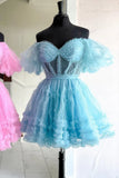 Off The Shoulder A-Line Tulle Homecoming Dresses, HZ0307