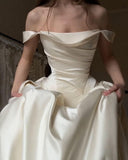 Off The Shoulder Ivory Wedding Dresses A-line Pleated Bridal HZ0307