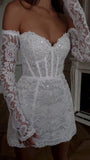 Off The Shoulder Wedding Dresses, Lace White Mini Party Dress, HZ0307