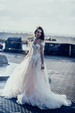 Off The Shoulder White 3D Floral Wedding Dress Boho Wedding Bridal Dress, HZ0307