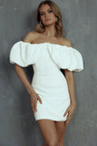 Off The Shoulder White Bodycon Homecoming Dresses Mini Party Gown, HZ0307