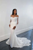 Off The Shoulder White Lace Mermaid Wedding HZ0307