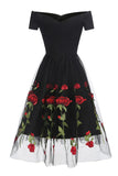 Off The Shoulder Black Rose Floral Homecoming Dresses Short Party Dress, HZ0307