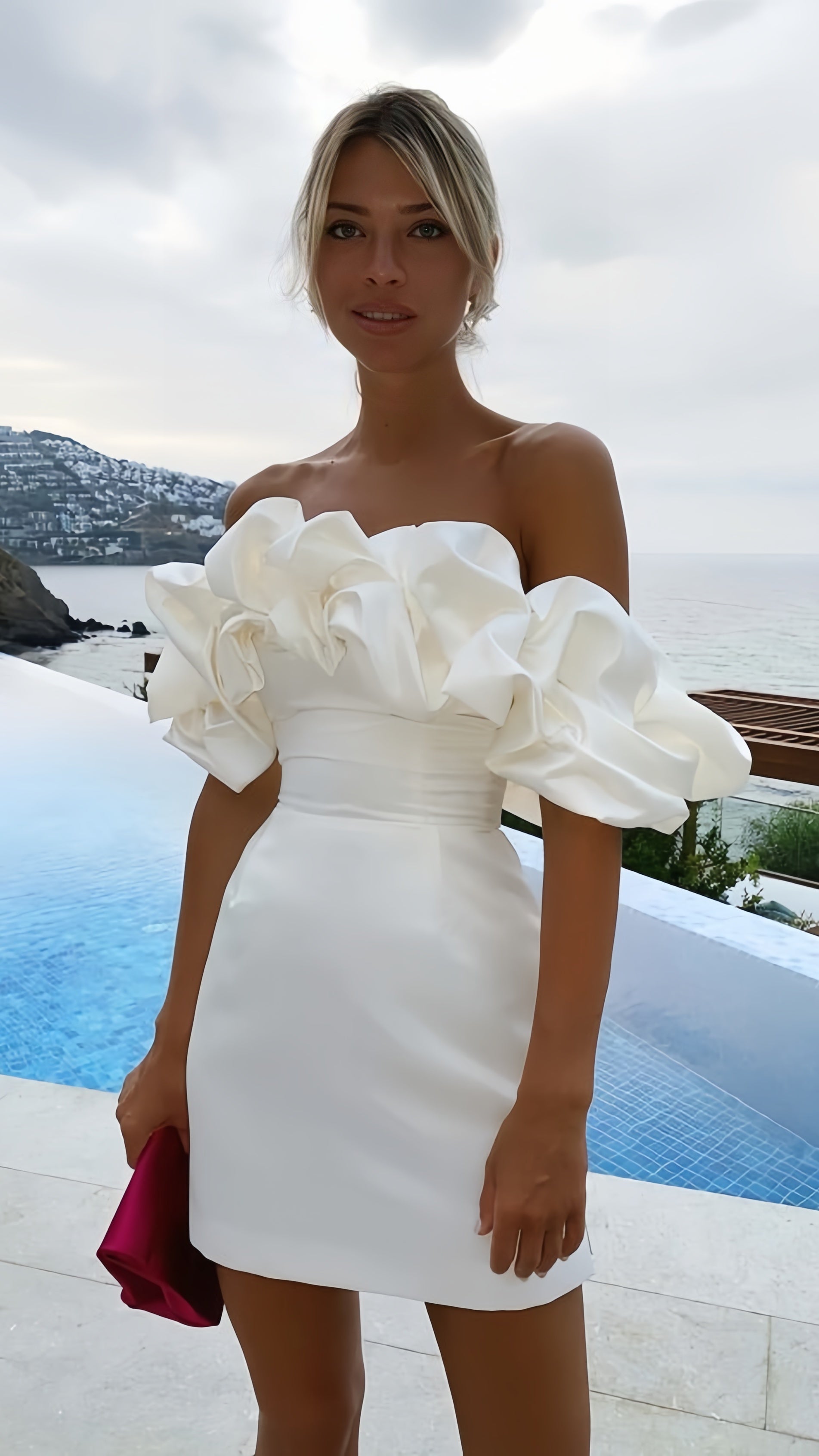 Off The Shoulder Homecoming Dress, White Short Prom HZ0307