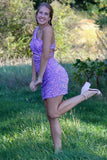 One Shoulder Sequin Mini Homecoming Dress, Bodycon Party Gown, HZ0307