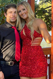 One Shoulder Sequin Mini Homecoming Dress, Bodycon Party Gown, HZ0307